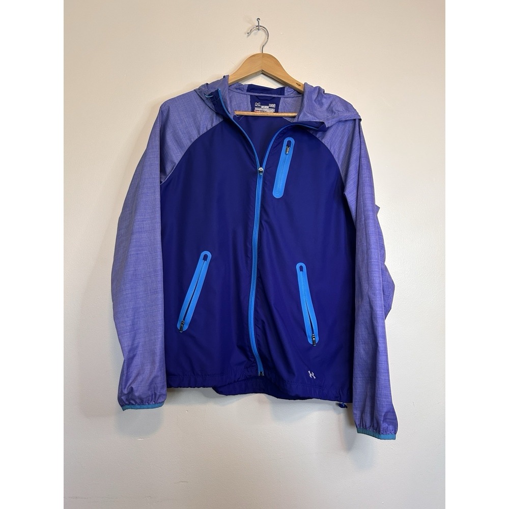 Under Armour All Season Gear Hooded Blue Fitted Jacket Womens Medium Hooded Run